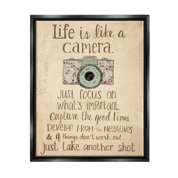 The Stupell Home Decor Collection Life Is Like A Camera Inspirational by Katie Doucette Floater Frame Typography Wall Art Print 31 in. x 25 in.
