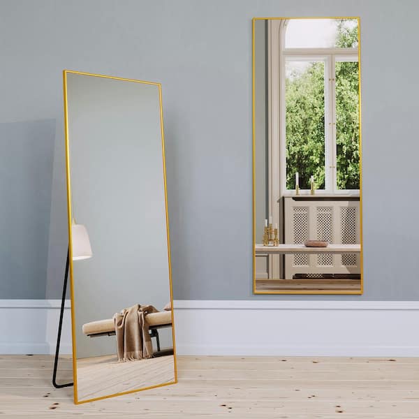 IDEAGLE 21 in. W x 64 in. H Rectangle Gold Aluminum Framed Standing Mirror Wall-Mounted Full Length Mirror