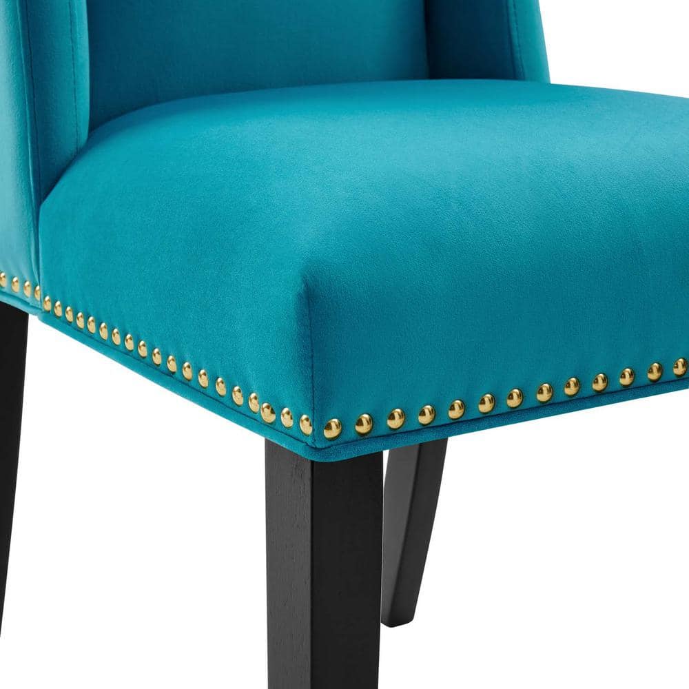 Elegant Blue Velvet Upholstered Side Chair with Nailhead Trim