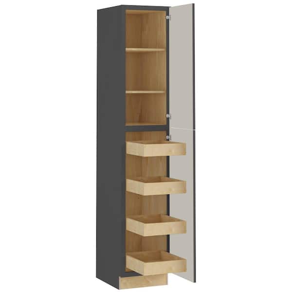 Home Decorators Collection Hargrove 18 in. W x 24 in. D x 96 in. H Assembled Plywood Pantry Kitchen Cabinet in Valiant Onyx with 4ROT Soft Close RH