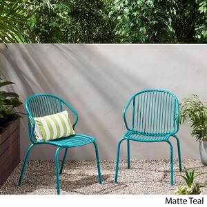 Timeless Style Teal Iron Outdoor Dining Chair (Set of 2) with Crisp Parallel Lines and Durable Structure for Outdoor Use