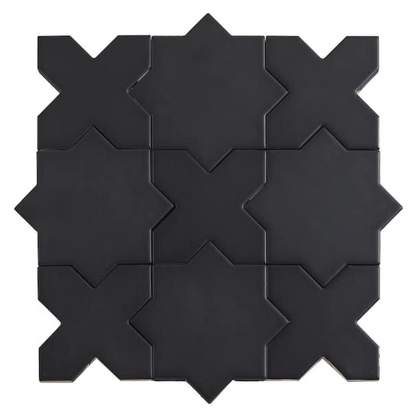 Siena 5.4 in. x 5.4 in. Charcoal Black Star with Cross Matte Ceramic Wall and Floor Sample Tile (0.4 sq. ft.)