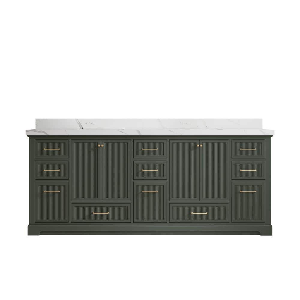 Willow Collections Alys 84 in. W x 22 in. D x 36 in. H Double Sink Bath Vanity in Pewter Green with 2 in. Calcutta Laza Qt. Top -  ALS_PGCAZ84