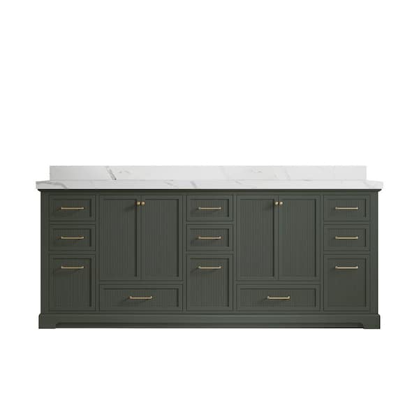Willow Collections Alys 84 in. W x 22 in. D x 36 in. H Double Sink Bath Vanity in Pewter Green with 2 in. Calcutta Laza Qt. Top