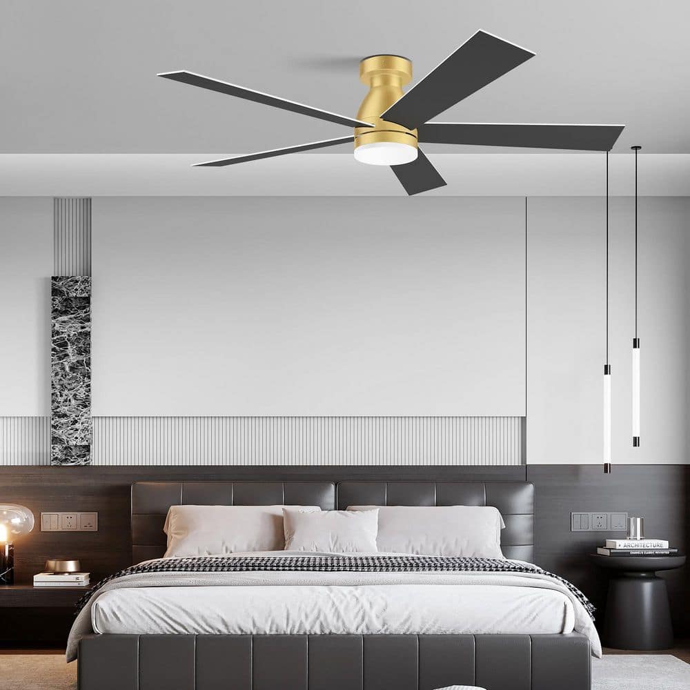 52 in. Smart Modern Outdoor Indoor Gold Flush Mount Ceiling Fan with Lights Remote, Controll by Voice Alexa App, Quiet price history on PriceWatchPro