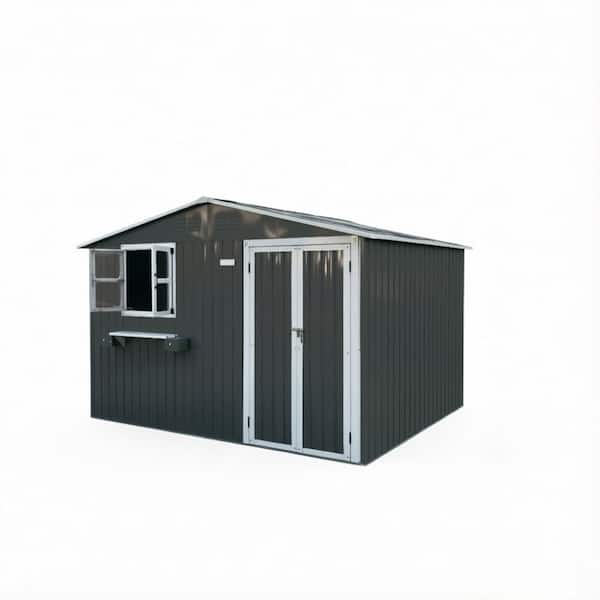 10 ft. x 8 ft. Gray Metal Shed, Outdoor Garden Shed with Window & Lockable Double Doors for Backyard Patio,Coal