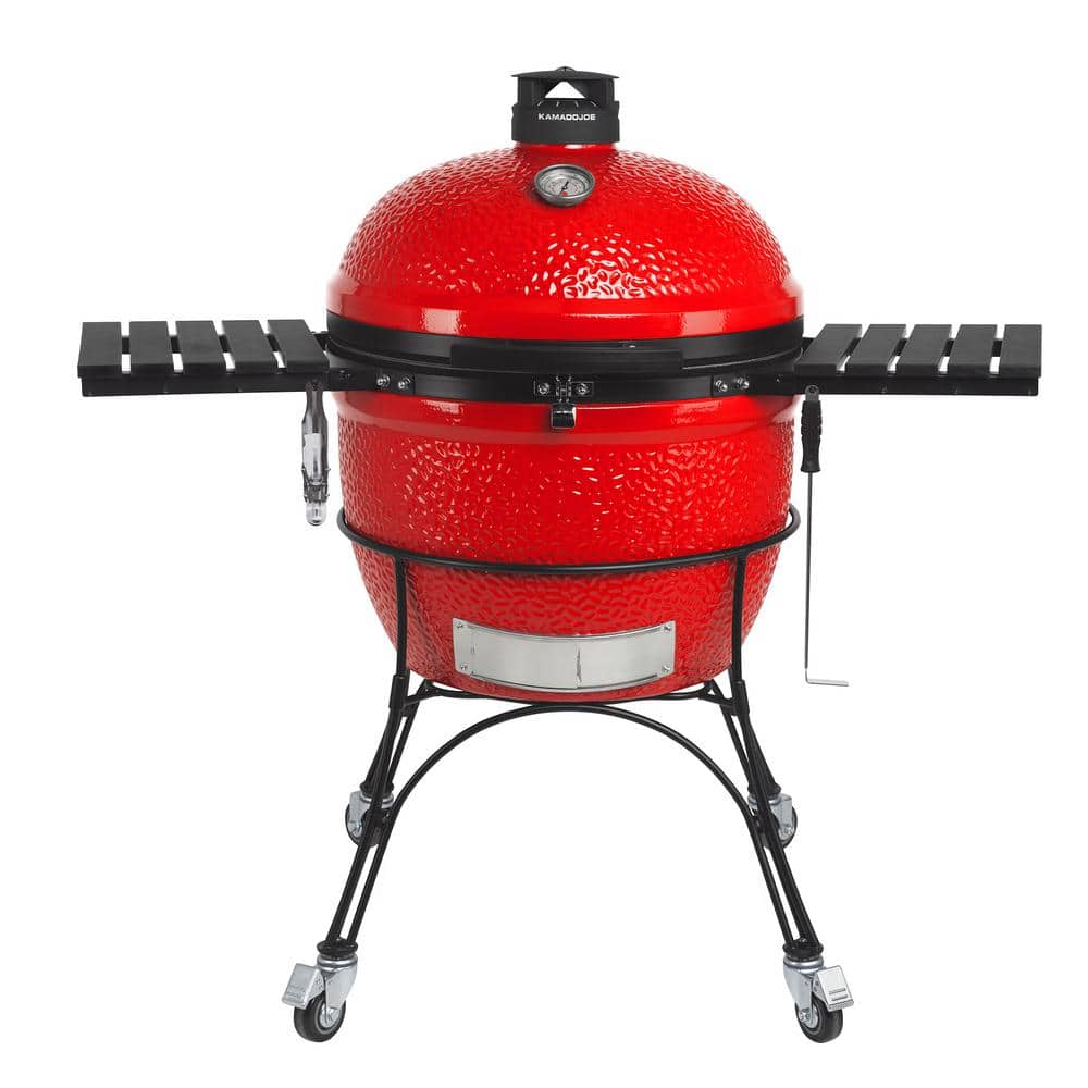 Big Joe II 24 in. Charcoal Grill in Red with Cart, Side Shelves, Grate Gripper, and Ash Tool