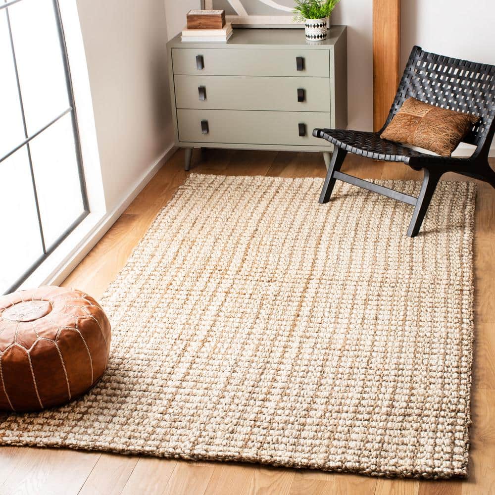Ivory and Natural Handwoven Jute 3' x 5' Area Rug