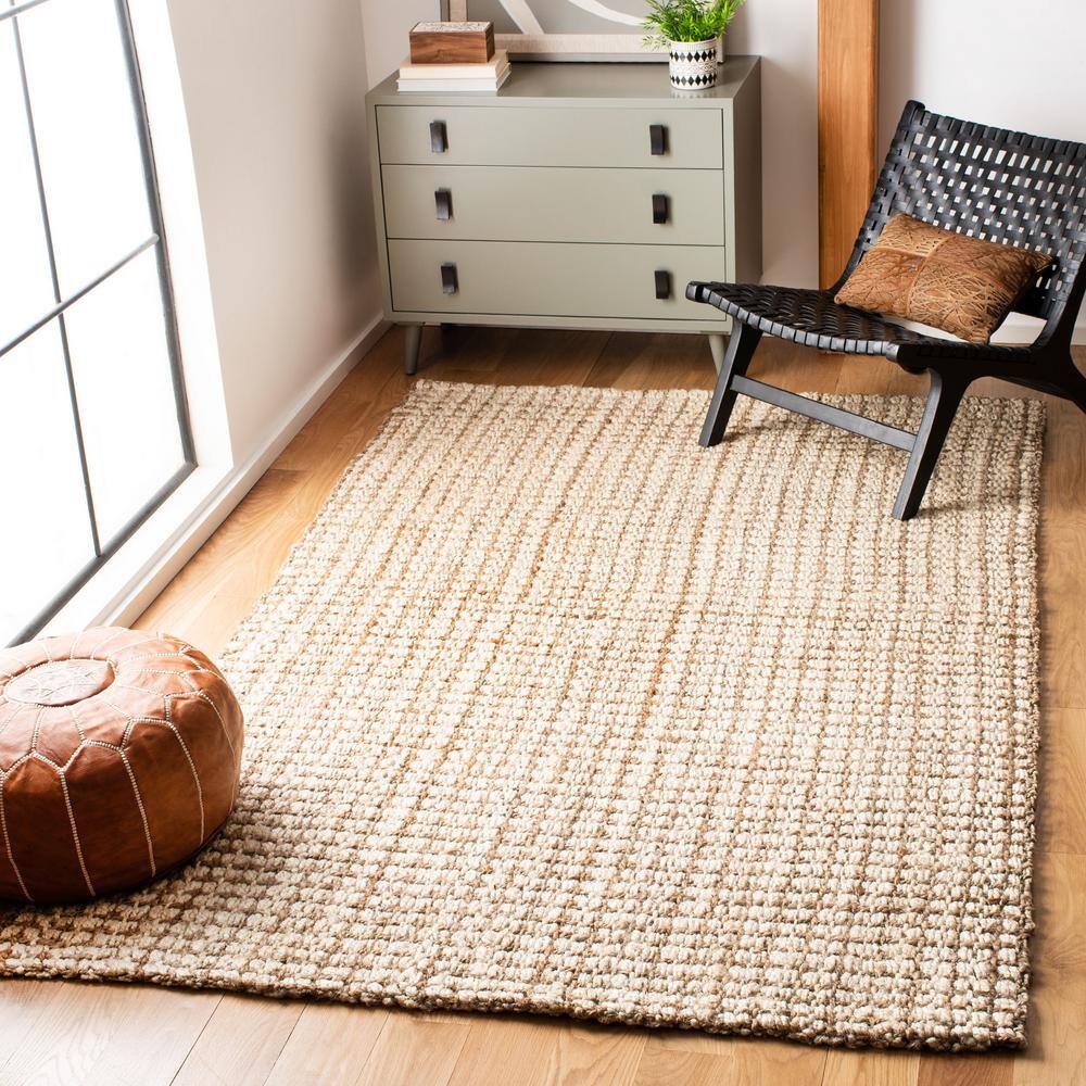 Ivory and Natural Jute Square Hand-Woven Area Rug