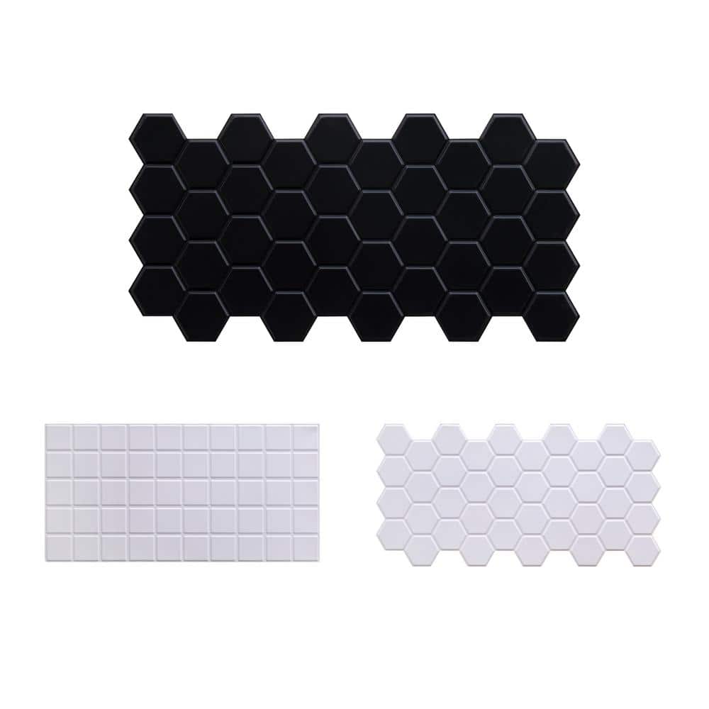 3 ft. x 1 1/2 ft. x 3/16 in. Black Hexagon 3D PVC Wall Panels for Interior 