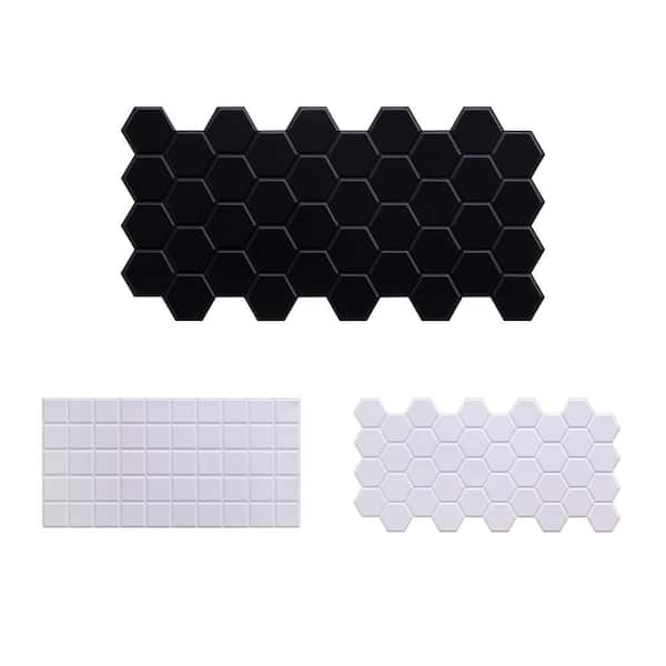 3 ft. x 1 1/2 ft. x 3/16 in. Black Hexagon 3D PVC Wall Panels for Interior Decor, Bathrooms, Lobbies (10-Pack)
