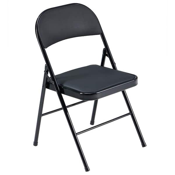 Black Metal PU Leather Cushion Folding Chair (Set of 10)