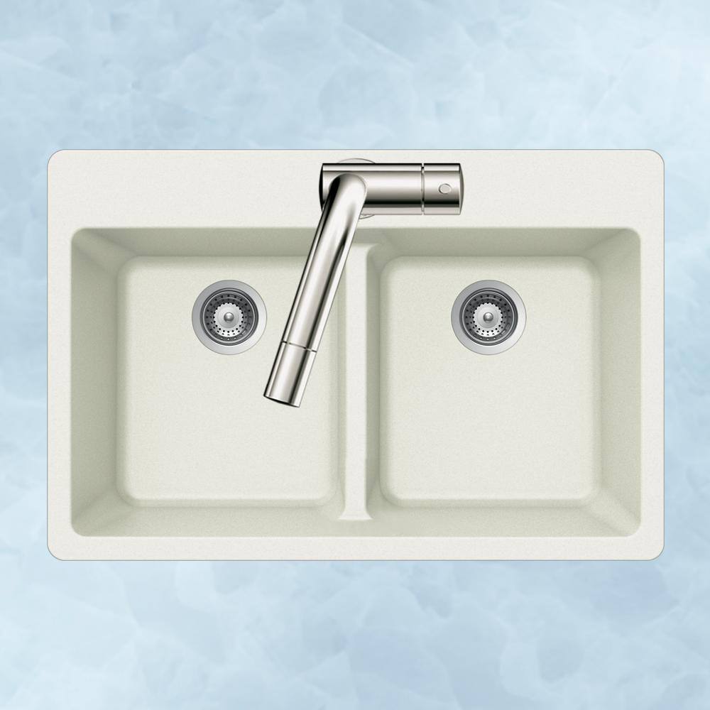 White Granite Double Bowl Topmount Kitchen Sink