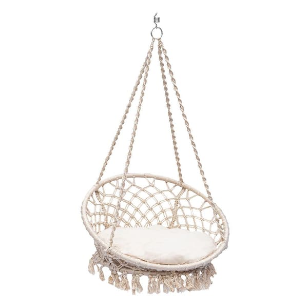 Sol Living Bahia 3.5 ft. Portable Single Polyester Hammock in Beige with Cushion
