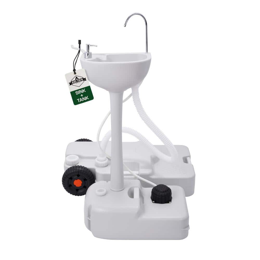 White Portable Camping Sink with Waste Tank and Foot Pump