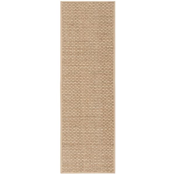 Natural Fiber Tan/Beige 3 ft. x 12 ft. Border Runner Rug