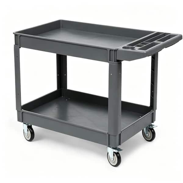 46x25x33.5 in. Grey Utility Cart Heavy Duty 2-Tier 550 Lbs Capacity Service Cart with Shelves & Locking Casters