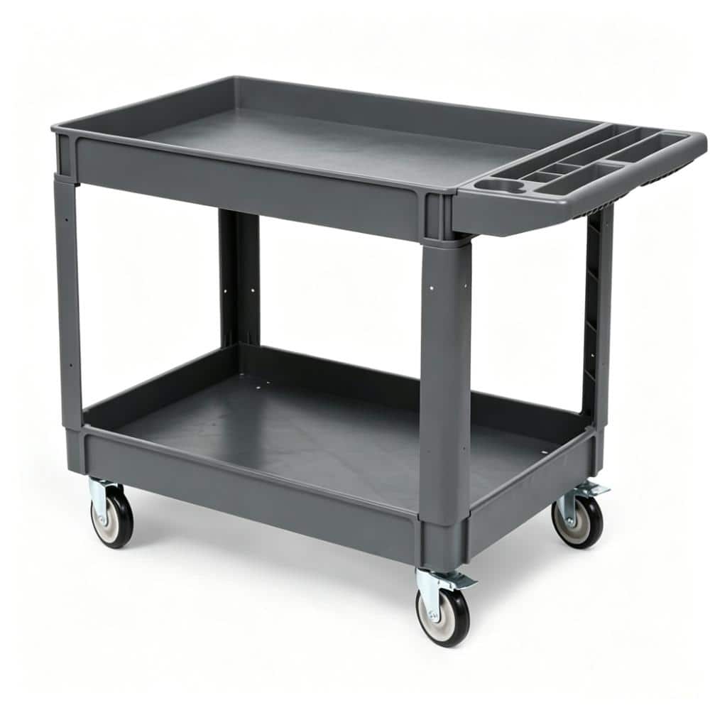 46x25x33.5 in. Grey Utility Cart Heavy Duty 2-Tier 550 Lbs Capacity Service Cart with Shelves & Locking Casters