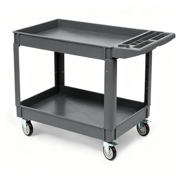 46x25x33.5 in. Grey Utility Cart Heavy Duty 2-Tier 550 Lbs Capacity Service Cart with Shelves & Locking Casters