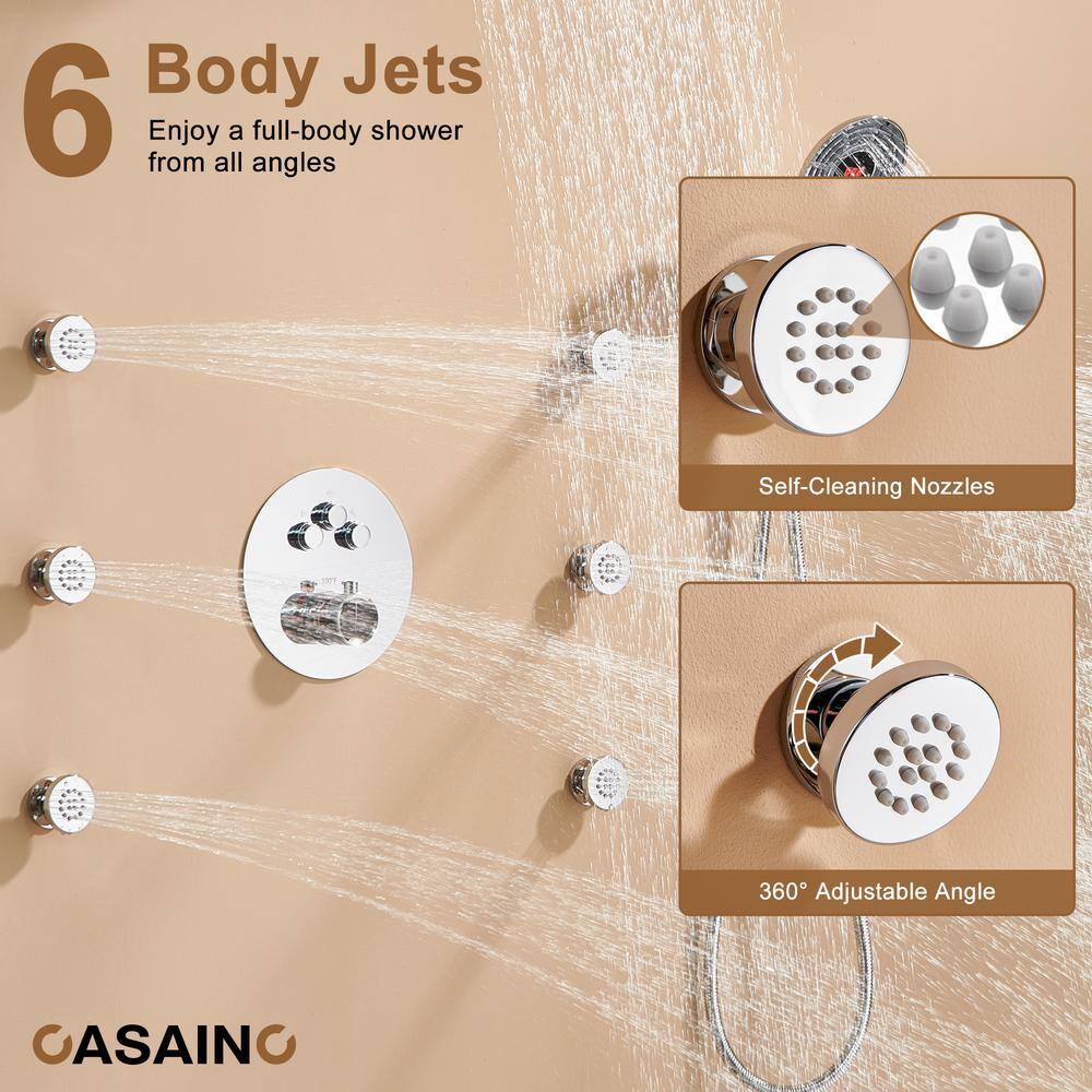 Chrome Thermostatic Rainfall Shower System with Digital Display and Jets