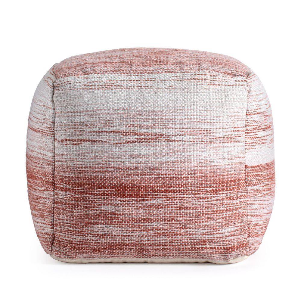 Caledonia Square 21" Red & Ivory Handmade Pouf Ottoman