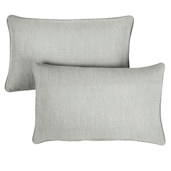 SORRA HOME Sunbrella Granite Grey Rectangular Outdoor Corded Lumbar Pillows (2-Pack)