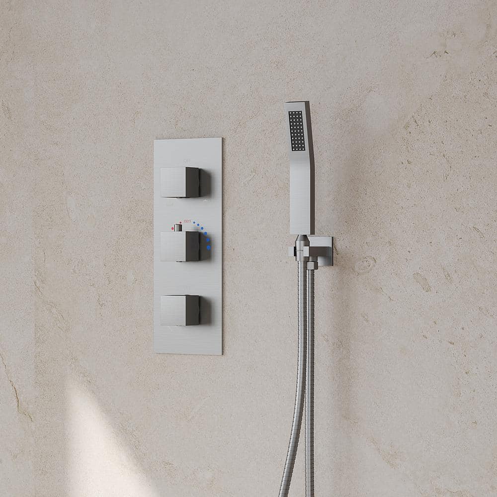 Nickel Dual Rainfall Shower System with Handheld Spray