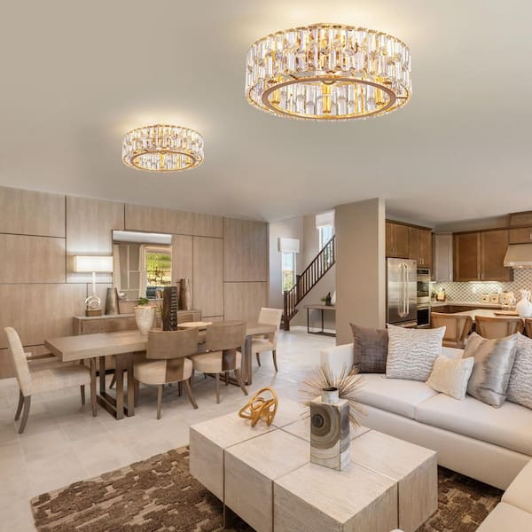 20 in. Indoor Modern Flush Mount Dimmable Gold Bladeless Ceiling Fan with Lights Reversible Rotation and Remote Control