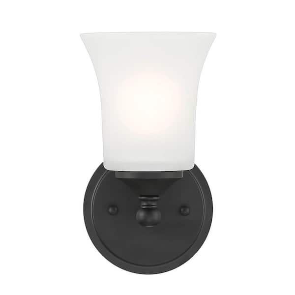 Designers Fountain - Bronson 9.5 in. Matte Black Wall Sconce with Frosted Glass Shade