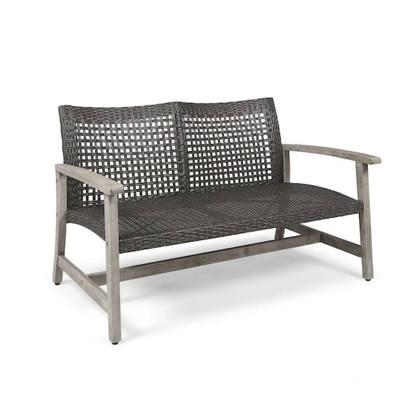 Miscool Avex 52 in. W Grey Metal and Wood Outdoor Patio Bench Chair with Back