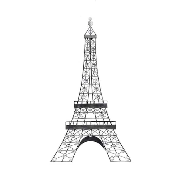Litton Lane 18 in. x  32 in. Metal Black 3D Wire Eiffel Tower Wall Decor with Crystal Embellishments