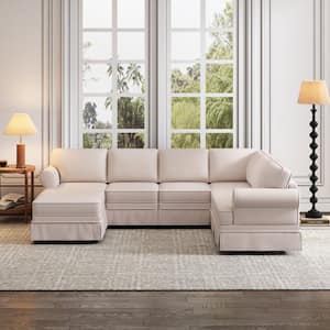 MUZZ Sectional Sofa with Movable Ottoman, Free Combination Sectional Couch,  Small L Shaped Sectional Sofa with Storage Ottoman, Modern Linen Fabric