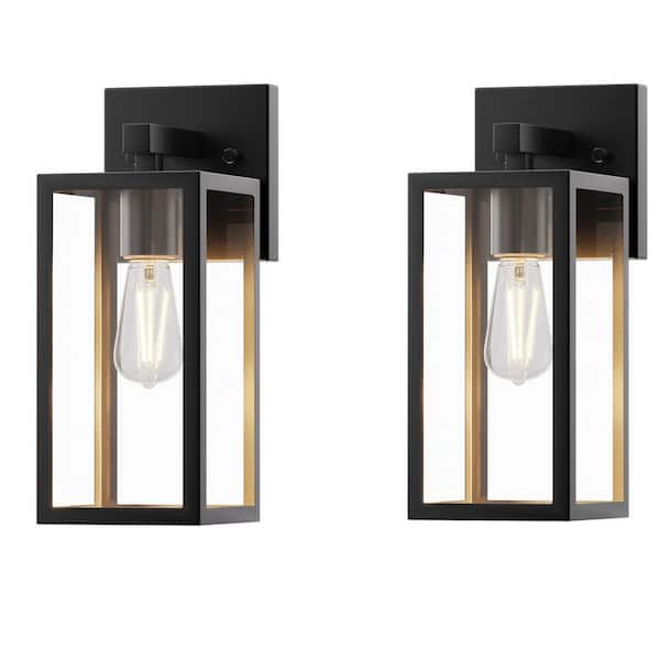 2 Pack 2 Light Outdoor Wall Sconce Weatherproof Black Lantern with Light Sensor, Dusk to Dawn, E12, No Bulbs Included