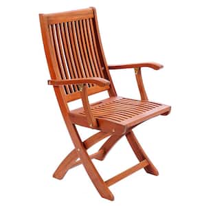 37 in. H Natural Oil Finish Wooden Indoor/Outdoor Folding Armchair, Home Patio Garden Seating