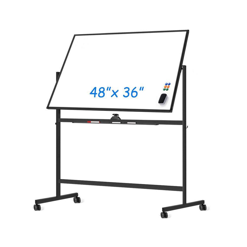 Rolling Bulletin Boards, 48x36 in Double-Sided Mobile Whiteboard, Reversible Dry Erase Board Whiteboard on Wheels