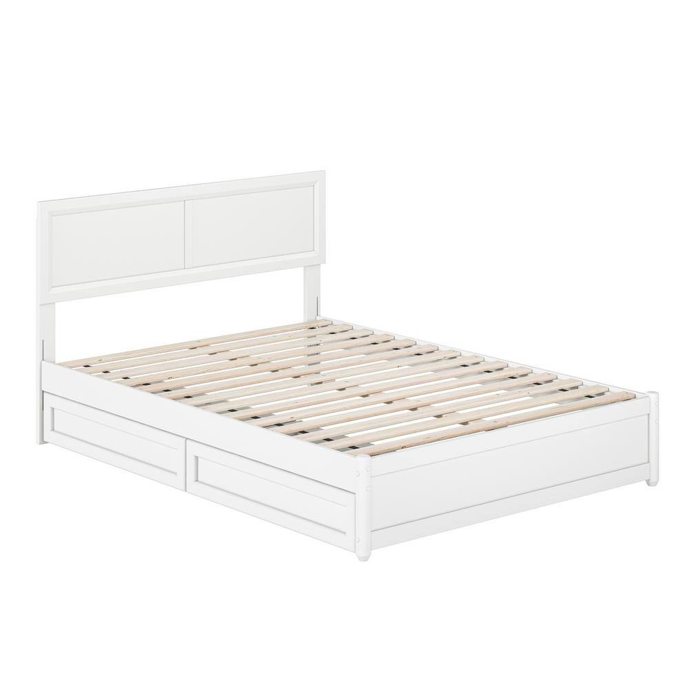 AFI Lylah White Solid Wood Frame Full Platform Bed with Panel Footboard ...