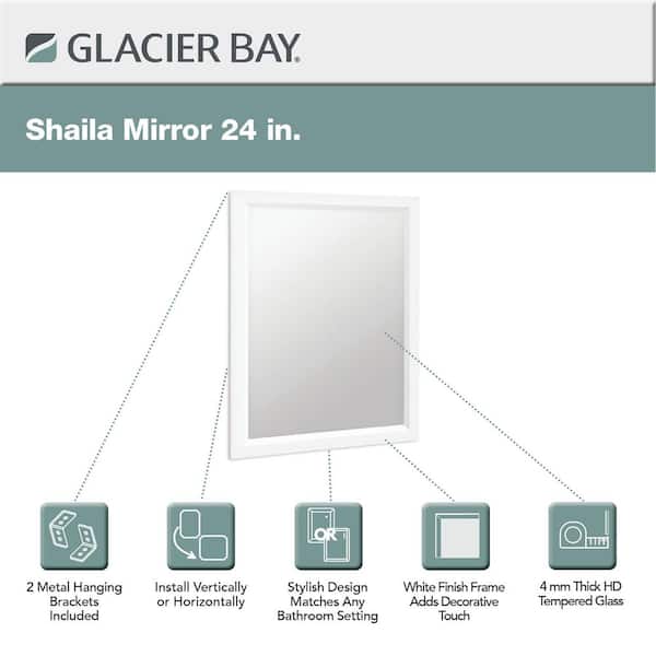Shaila 24 in. x 31 in. Single Framed Vanity Mirror in White Shaila 24 in. x 31 in. Single Framed Vanity Mirror in White