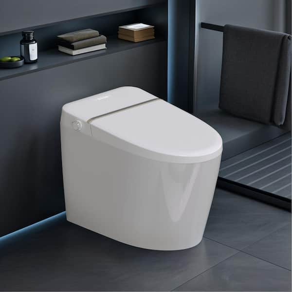 Relyblo Elongated Smart Bidet Toilet 1.32 GPF in White with Adjustable Sprayer Settings, Built-In Aromatherapy, Foot Sensor