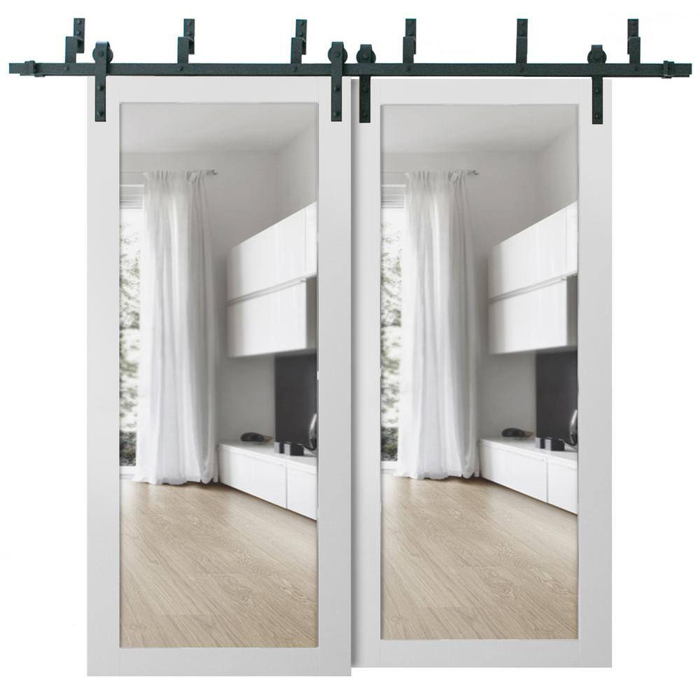 72 in. x 84 in. 1-Panel White Finished Pine Wood Sliding Door with Bypass Barn Hardware price history on PriceWatchPro
