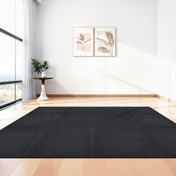 Puzzle Exercise Mat, 24 Piece Fitness Mats, 24 x 24 x 0.4 in., High-Density EVA Foam Mats, Interlocking Black 96 sq. ft.