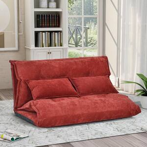 Red Lazy Sofa Adjustable 2-Seat Folding Futon Sofa Video Gaming Sofa with 2-Pillows