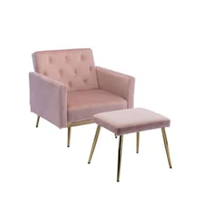 Pink Adjustable Velvet Armchair with Ottoman