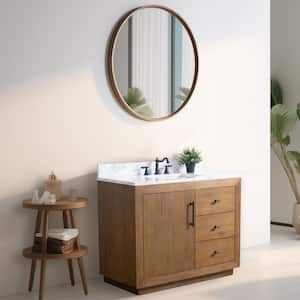 42 in. W x 21.5 in. D x 34 in. H Single Sink Bathroom Vanity in Tan with Arabescato White Engineered Marble Top