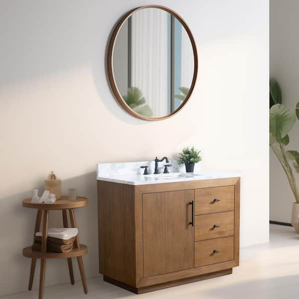 42 in. W x 22 in. D x 38 in. H Single Sink Bathroom Vanity in Tan with Arabescato White Engineered Marble Top