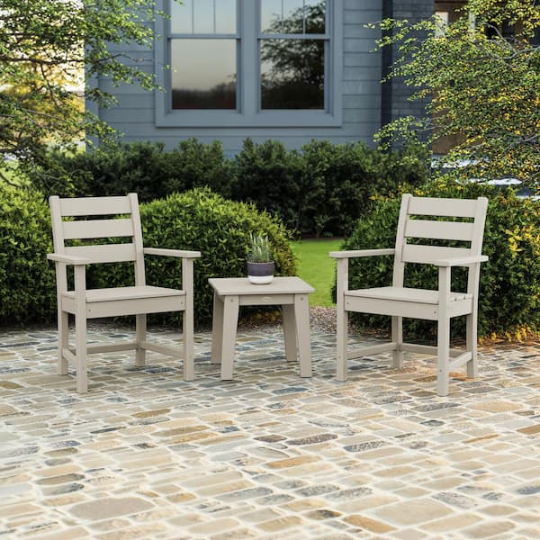 POLYWOOD Grant Park 3-Piece Farmhouse Plastic Outdoor Patio Conversation Set in Sand