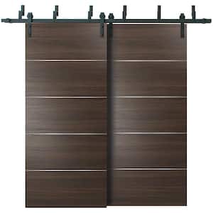 0020 48 in. x 80 in. Flush Chocolate Ash Finished Pine Wood Barn Door Slab with Barn Bypass Hardware