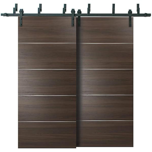 Sartodoors 0020 48 in. x 96 in. Flush Chocolate Ash Finished Pine Wood Barn Door Slab with Barn Bypass Hardware
