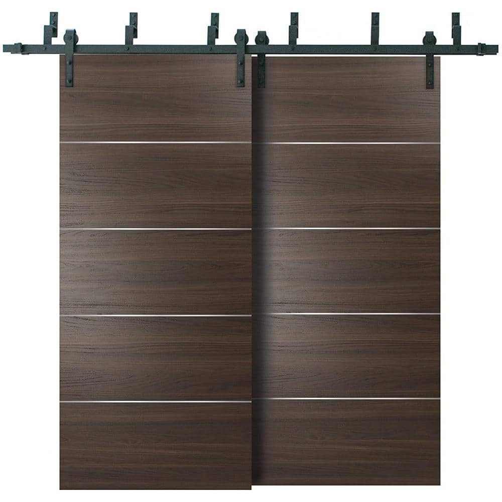 0020 60 in. x 80 in. Flush Chocolate Ash Finished Pine Wood Barn Door Slab with Barn Bypass Hardware price history on PriceWatchPro