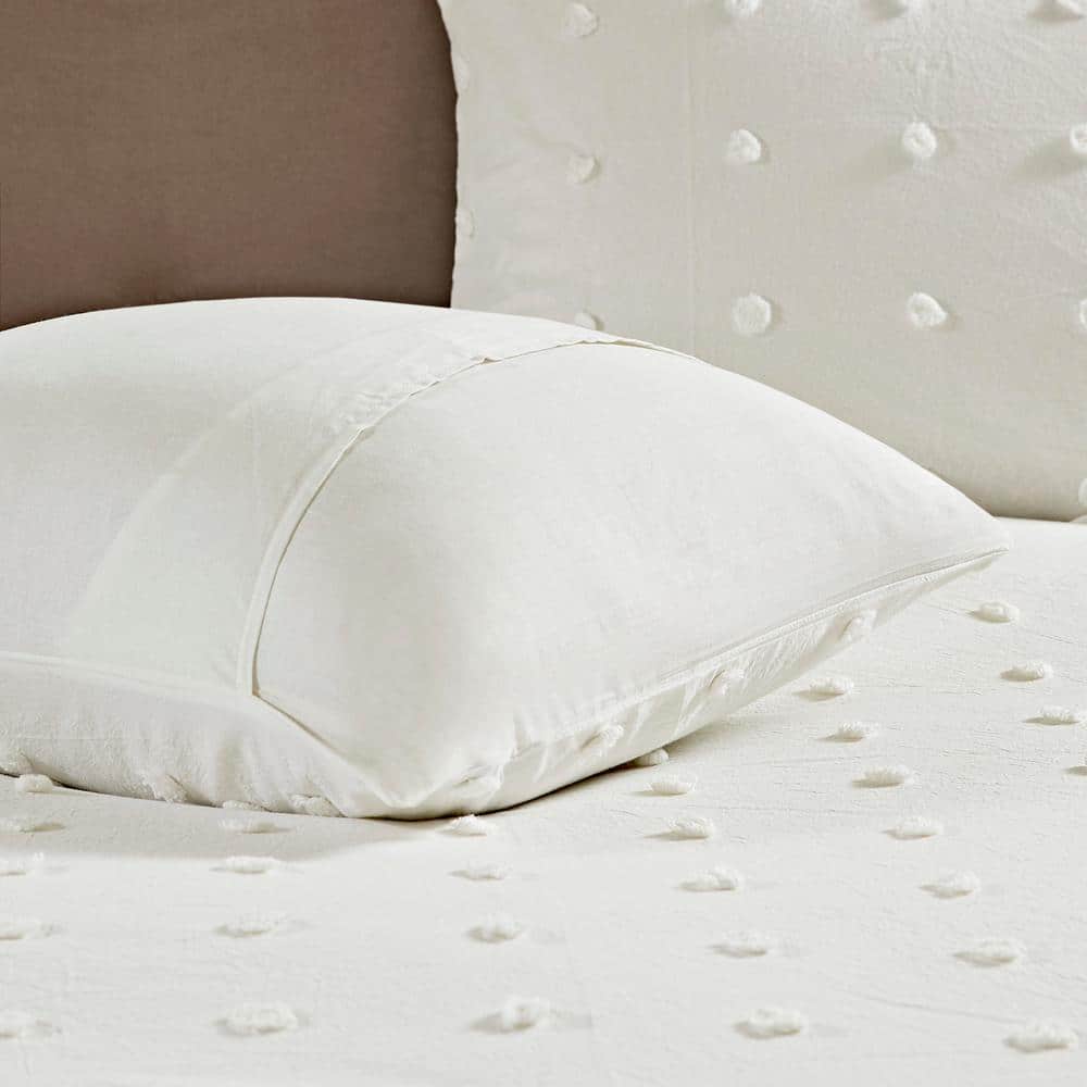 Ivory Cotton Jacquard King Comforter Set with Pom Pom Pillows