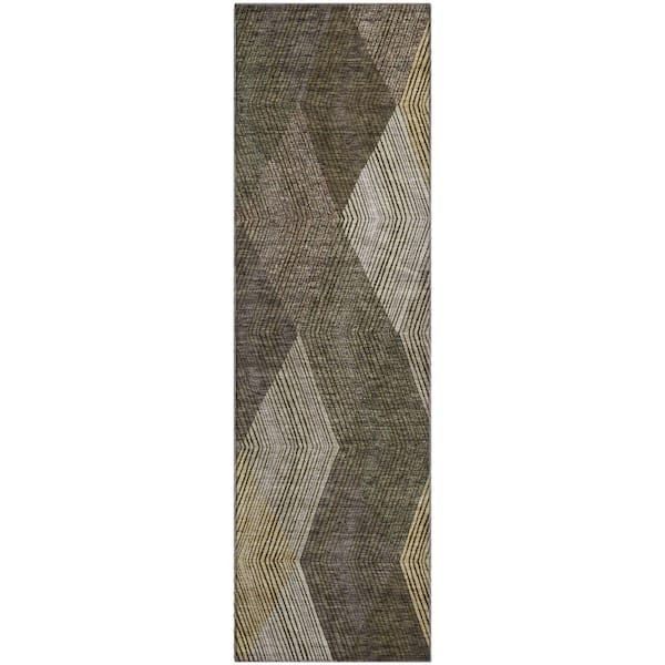 Mayfield Premium Machine Washable Abstract AMF962 Brown 2 ft. 3 in. x 7 ft. 6 in. Runner Rug